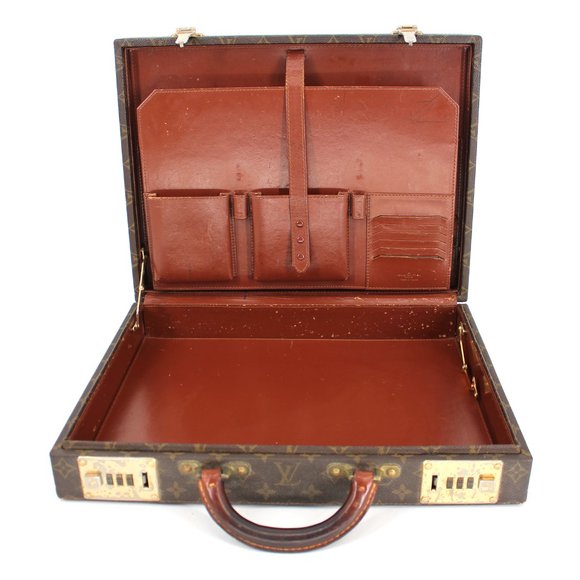 Louis Vuitton Attache Briefcase Trunk Brown Tan Leather LV Monogram President - Picture 7 of 9